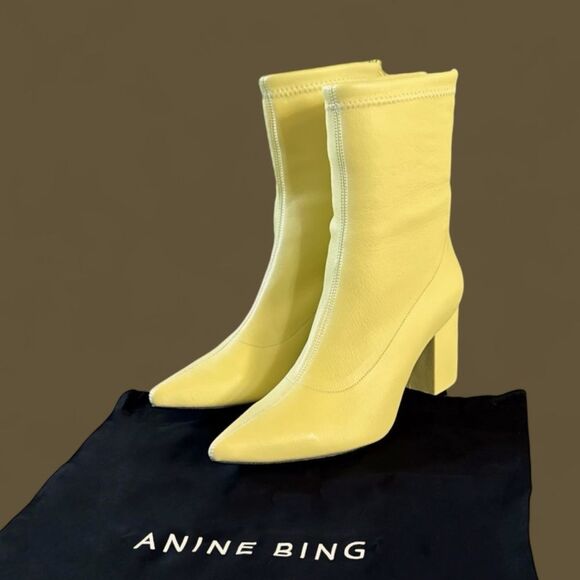 Anine Bing Chloe Yellow Leather Block Heel Boots Size 8 $450 - Picture 7 of 16